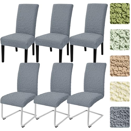 Alishomtll Stuhlhussen 6er Set Stretch Seersucker Stuhlbezug für Schwingstühle Esszimmerstühle Bezug Waschbar Abnehmbare Universal Stühle Schutz für Küche Bankett Hochzeit Party Hotel (Grau 6 Stück)