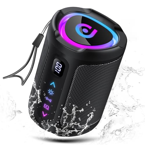 aowoka Bluetooth Lautsprecher mit Licht, 2026 Musikbox Tragbarer Box, Bluetooth 5.4, 30 St, Verbesserter Bass, IPX7 Wasserdicht, Outdoor Lautsprecher für Reisen, Sport, Party, Radfahren