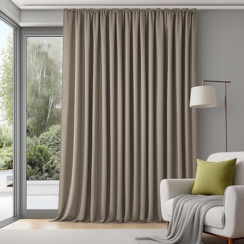 Deconovo Extra Breite Gardinen Wohnzimmer mit Kräuselband Blickdicht Vorhänge für Schiene Raumteiler Vorhang Verdunklungsvorhänge Kälteschutz, 245x200 cm(HöhexBreite), Taupe, 1 Stück