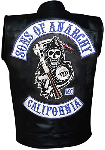 Aksah Fashion Herren Sons of Anarchy Highway Motorrad Biker Lederweste Schwarz, Kunstleder, XXL