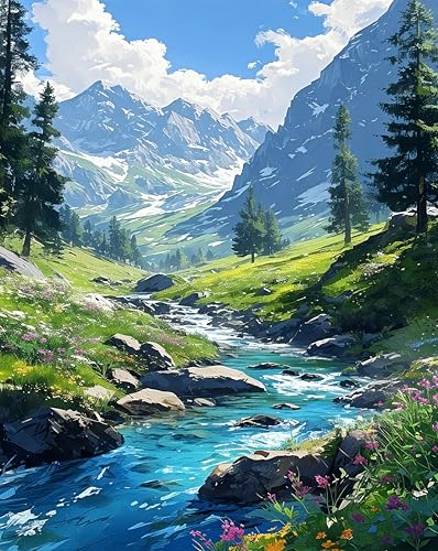 Malen nach Zahlen Erwachsene Landschaft, Paint by Numbers Adult Landschaft Malen nach Zahlen Erwachsene Leinwand Berge Natur, DIY Handgemalt Ölgemälde Set für Home Decor, Rahmenlos (40×50cm)