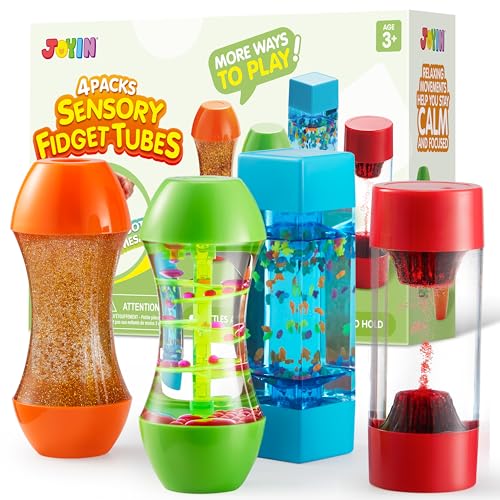 JOYIN 4-Stück Tropfen Sanduhr Flüssig Bewegung Blasen,Intellektuelles Dekompression Sensorikspielzeug,Squeeze Toy (Rot, Sensorische Fidget-Röhren)