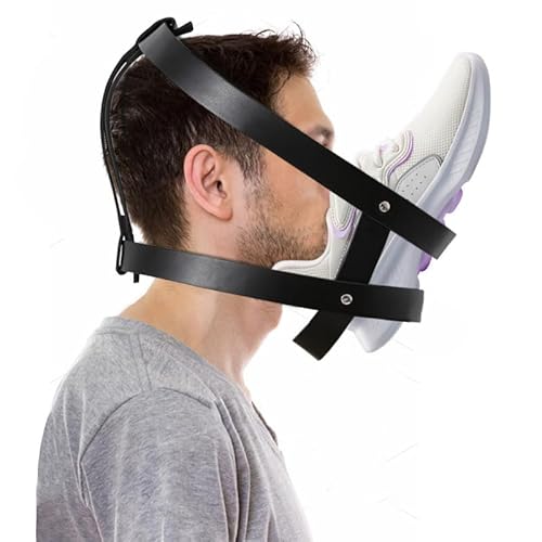 FANSEELM PU-Leder Sneaker Sniffer Gesichtsgeschirr, BDSM Fetischmaske mit verstellbaren Riemen, Strapazierfähige Gimp Maske für Männer, Schwarz
