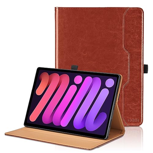 Hülle für iPad mini A17 Pro/iPad mini 7 2024 / iPad mini 6 2021 8,3 Zoll 2021 Leder Schutzhülle mit Tasche und Stifthalter, Auto Schlaf/Aufwach Funktion Smart Cover mit Stand Funktion - Braun