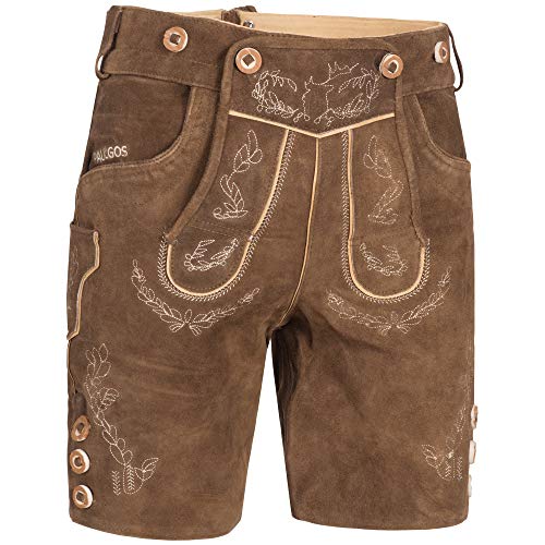 PAULGOS Herren Trachten Lederhose HK11 + Träger, Echtes Leder, Größe 44 Hellbraun