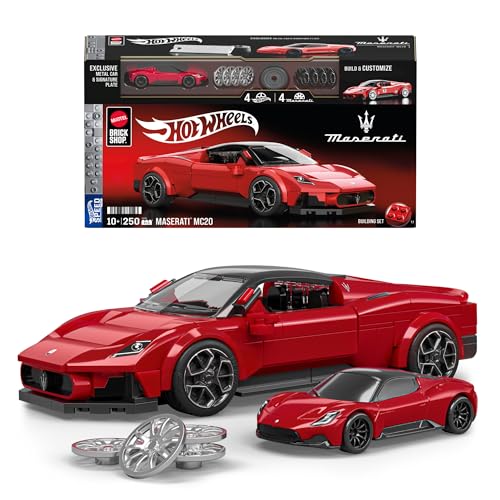 ​Mattel Brick Shop Hot Wheels Speed Serie Bauset, Maserati MC20 mit 250 Teilen, realistischen Details und individuellen Aufklebern, für Sammler und Kinder ab 10 Jahren, JFR90
