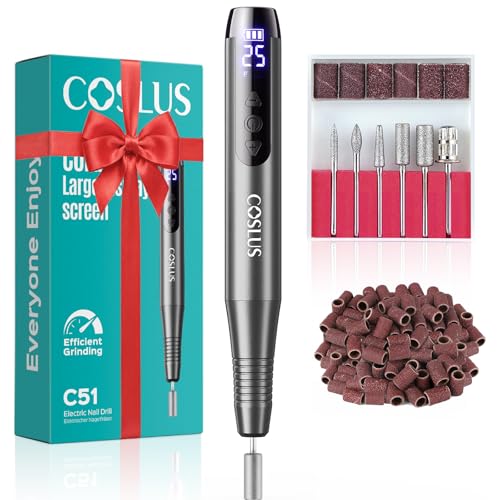 COSLUS Kabellos Tragbar Elektrischer Nagelfräser: Elektrische Nagelfeile für Gelnägel 35000 u/min Nail Drill mit LED-Display & 25 Geschwindigkeiten für Nägel & Acrylnägel portabel für Reisen, Grau