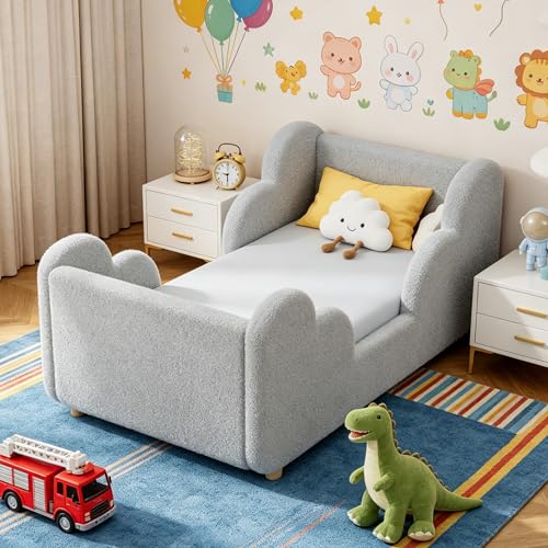 ZIKEBTUY 70x140cm Kinderbett - Komplett gepolstertes Samt, Wolkenweicher Kinderbetten, Bodenbett für Jungen und Mädchen (Grau Wolken)
