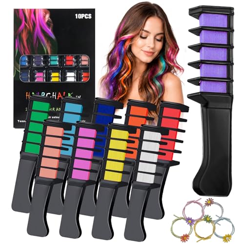 10 StüCk Haarkreide Kamm, TemporäRe Haarfarbe Kamm, Haarkreide FüR MäDchen, Bunte Haarfarbe, Auswaschbare Farben, FüR Karneval, Cosplay, Party, Weihnachten Und Halloween