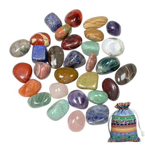 Edelstein Set, 2–3 cm Trommelsteine(200g), Edelsteine Groß, Kristalle, Halbedelsteine, Bunte Trommelsteine Praktisch im Stoffbeutel, Geeignet für Schatzsuche, Dekoration