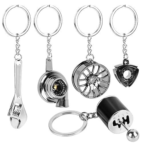 RUNEAY 5 Stück Schlüsselanhänger Auto, Metall Turbolader Schlüsselanhänger Turbo Anhänger Schraubenschlüssel Keychain für Autodeko Männer Frauen Geburtstags Geschenk,Silber