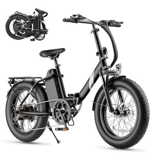 Touroll S3 E-Bike Klapprad, 20*3.0 Zoll Fat Tire Elektrofahrrad, 250W Motor, 36V 13Ah Akku bis 65-100km, Präzise 7-Gang Schaltung, Tiefeinsteiger Pedelec für Damen/Herren Pendler (S3+Fahrradschloss)