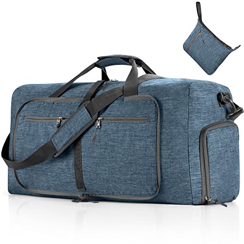 Vomgomfom Leichte Faltbare Reisetasche Groß 85L Sporttasche Damen Herren mit Schuhfach, Travel Duffle Bag Sport Tasche für Reisen Gym Urlaub Übernachtung (Blau)