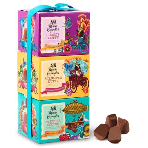 Monty Bojangles Schokoladentrüffel- Pralinen Sortiment mit Kakao bestäubt in Geschenkturm (3x100 g), 3 verschiedene Schokolade Geschmacksrichtungen, preisgekrönte Pralinen