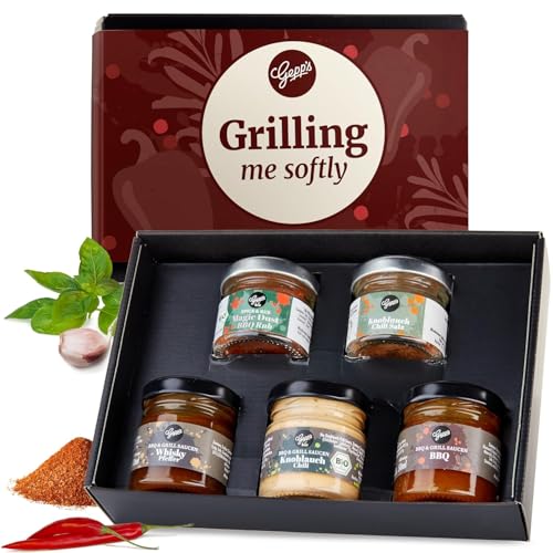 Gepp's Feinkost Grilling me softly I Männergeschenk mit Gewürzen & BBQ Saucen I Grillgeschenk für Männer I Geschenk mit Spezialitäten wie Magic Spice Gewürz & Whiskey Pfeffer zum Vatertag