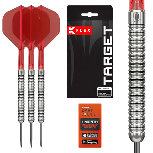 Target Darts Artemis K-Flex Steeldart-Set aus Tungsten, 24G | Rote K-Flex No.2 Shafts und Flights inklusive Dart-Etui | Professionelles Dart-Zubehörset