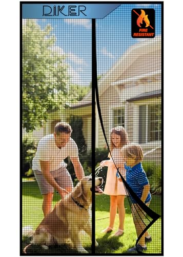 DIKER Fliegengitter Balkontür Magnet, Flammhemmend Fliegengitter Tür 90x210cm, Insektenschutz Balkontür, Glasfasermaterial Fliegengittertür für Balkontür und Innentür, Ohne Bohren, Schwarz