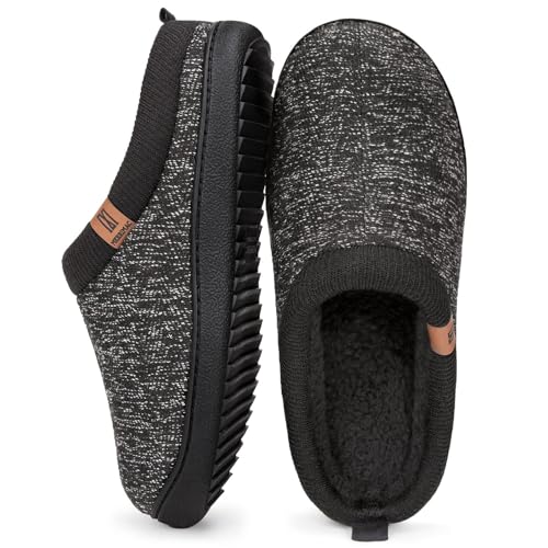 MERRIMAC Herren Slip-on Hausschuhe Bequem Memory-Schaum Rutschfest Innen Pantoffeln Schwarz, 43-44 EU