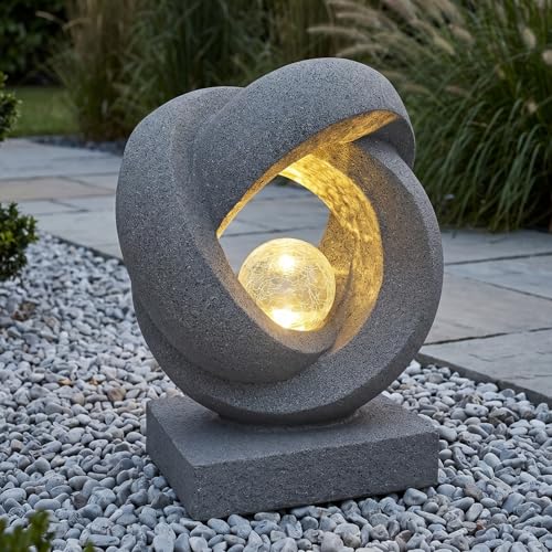 Arnusa Solar Gartenleuchte Moderne Gartenskulptur mit Glaskugel beleuchtet, Steinoptik, warmweiß, Gartenfigur Solarleuchte Außen Terrasse Balkon