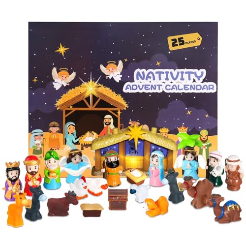 Beleuchtet Adventskalender Krippe Kinder 25 Tag Adventskalender Krippenfiguren, Weihnachtskrippe Kinder, Krippe Weihnachten Adventskalenders Spielzeug für Kinderkrippe