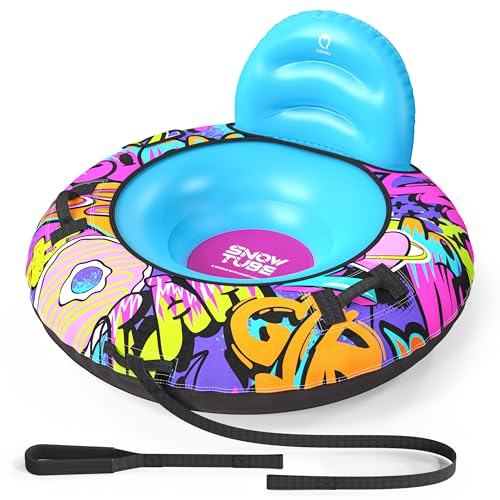 QPAU 44-Zoll-Rückenlehnen-Schneereifen – aufblasbarer Schlitten, Tragkraft 500 lb, inklusive Abdeckung, Griff und Zugseil, für Kinder und Erwachsene geeignet, mit Schnellverschlussventil (Blau)