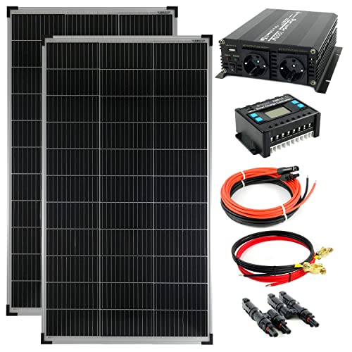 SOLARTRONICS Komplettset 2x 140 Watt Solarmodul 1000 Watt Wandler Laderegler Photovoltaik Inselanlage