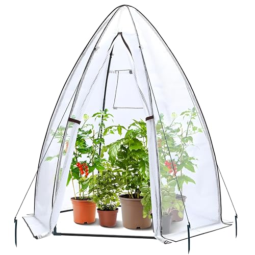 Ohuhu Gewächshaus Foliengewächshaus Überwinterungszelt für Winterschutz, PE Halbtransparente Tomatengewächshaus 160x180 cm für Pflanzen Wetterfest Mehrzwecktreibhaus Pflanzenhaus Weiß