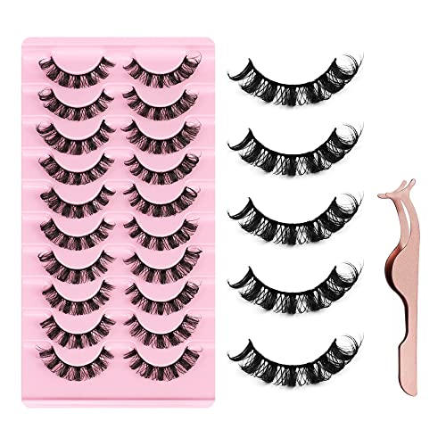 10 Paare 3D Falsche Wimpern, Natural Künstliche Wimpern Extensions Fake Lashes mit Wimpernclip, D Curl Russian Strip Lashes Wispy Fluffy Lashes für Augen Make-up (A)