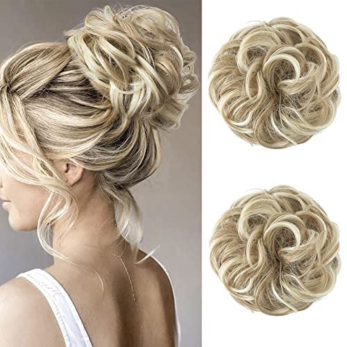 JJstar 2 Stück Haarteil Mit Gummiband, Dutt Haarteil Gelockt Haargummi Mit Haaren Hochsteckfrisuren Haarverlängerung Messy Bun Haarteile für Damen Mädchen Pferdeschwanz