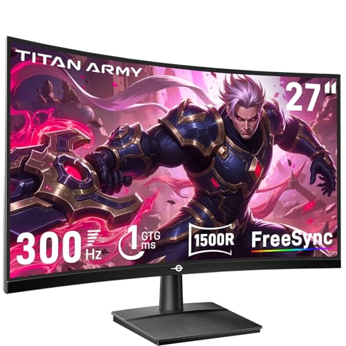 TITAN ARMY 27 Zoll Curved Gaming Monitor, 300Hz 280hz 240hz, 1ms MPRT Full HD 1500R Fast VA Bildschirm, FreeSync Premium (1920x1080), HDR10, VESA 100x100, HDMI 2.0 & DisplayPort 1.4, C27A1H