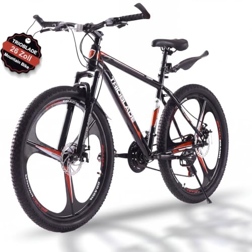 KernGut 24/26/27.5 Zoll 21-Gang Mountainbike, mit Stoßdämpfer, Doppel Scheibenbremsen Schlammbrett 3-Speichen-Räder High-Carbon Stahlrahmen MTB, Outdoor Sport Fahrrad Schwarz-Rot 26 Zoll