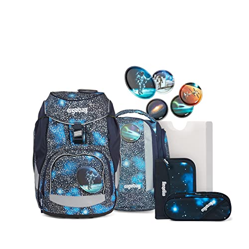 ergobag Schulranzen Pack Super Reflex Glow-Edition Schoolbag Set 6-teilig Bär Anhalter durch die Galaxis blau