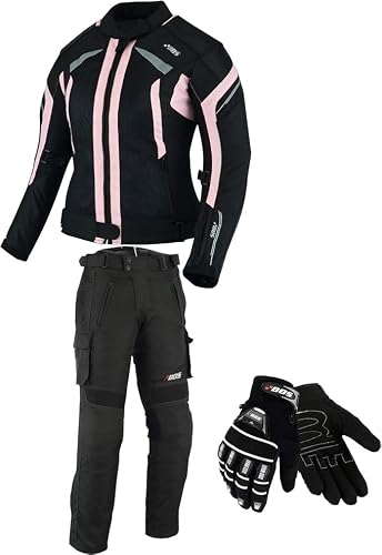 BOSmoto MOTORRADKOMBI JACKE + HOSE + HANDSCHUHEN - BIKE MOTORRAD ROCKER TOURING in verschiedenen (Rose, L)