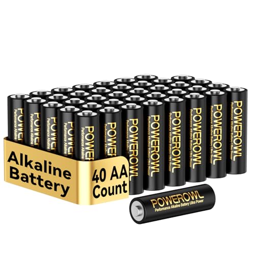 POWEROWL Alkaline AA Batterien, 40 Stück – 1,5 V (Nicht wiederaufladbar) – Hochleistungsfähige, langlebige AA Batterie, 10 Jahre Lagerfähigkeit