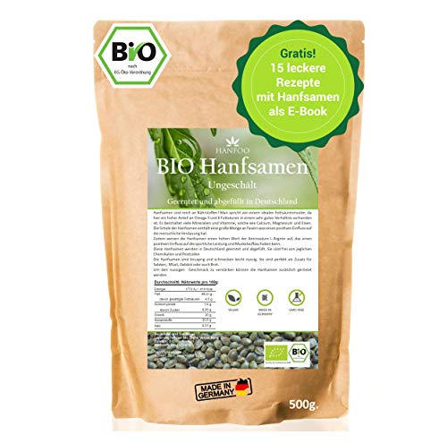 BIO Hanfsamen ungeschält 500g aus Deutschland vom deutschen Biofeld + digitales Rezeptbuch