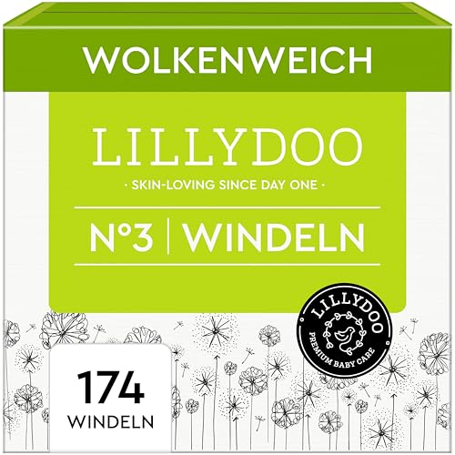 LILLYDOO hautfreundliche Windeln, Monatsbox, Größe 3 (6+ kg), 174 Stück