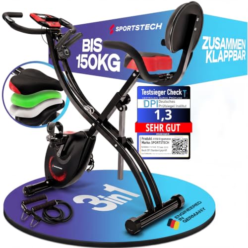 Sportstech Heimtrainer fahrrad Klappbar 3in1, [CurvedX] tiefer Einstieg, bis 150 KG, Ergometer, Hometrainer fahrrad, Ergometer Heimtrainer Senioren, Fitnessbikes, fitnessgeräte für zuhause