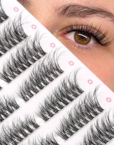 Onlyall Wimperncluster Cat Eye Lashes 112 Stück Individuelle Katzenaugen-Naturwimpern Wiederverwendbare Falsche Wimpern Einzelne C-Curl Volumen Look Soft KnotenfreieBand (12-17MM Vorgestyltes) N03
