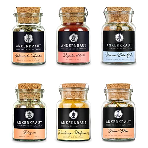 Ankerkraut Küchen Starter-Set mit 6 Gewürzen, Geschenk für Männer/Frauen/Div, Kitchen-Basic Starter-Kit, zum Einzug & Umzug, Inspiration zum Kochen