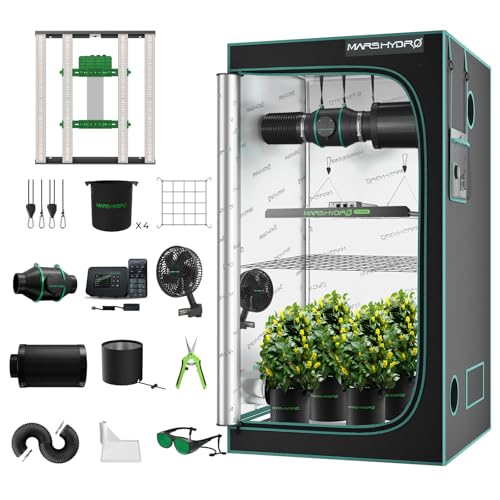 Mars Hydro Smart Growzelt Komplettset mit Smart Controller43,E3000 App Fernbedienung Dimmbar Light,100X100X180cm 1680D Hohe Reflektivität Mylar Grow Box Komplettset,4