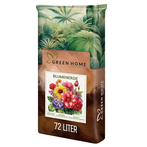 Green Home Blumenerde 72L - Pflanzerde für Zimmerpflanzen, Balkon & Garten | Mit NP 23-14, NPK 14-10-18 | Pföanzenerde mit Perlite, Kokosfaser & Rindenhumus | Für Hochbeet & Pflanzkübel