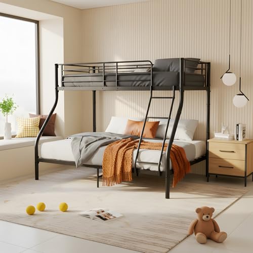 EGGREE Etagenbett 140x200cm 90x200cm Jugendbett mit Treppe und Rausfallschutz Bunk Bed Hochbett Metallbett für Kinder Jugendliche und Erwachsene, Schwarz