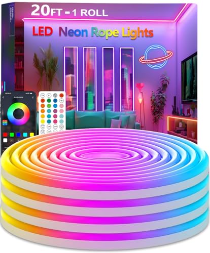 httpsmp 6M RGB Neon LED Strip Lights, Musik Sync, 24V Flexible Streifen mit App/Fernbedienung anwendbar auf Schlafzimmer, Raum & Außendekoration