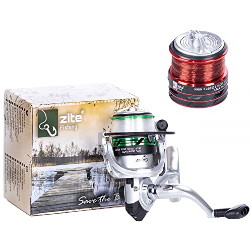Zite Fishing Angelrolle mit Schnur Bespult - Forellen-Rolle Spinnrolle Stationärrolle 3000 3BB mit 2 Aluminium-Spulen, Angelrollen, Angel Rolle, Fishing Reel