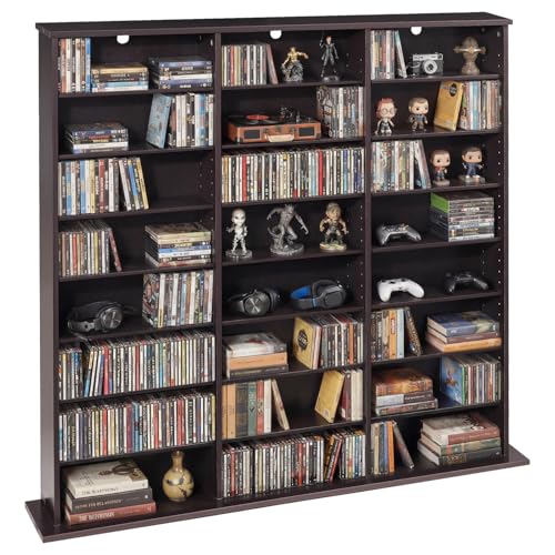 VEVOR DVD-Regal mit 24 Fächern (8 Ebenen), Medienregal Standregal 142 x 22 x 130 cm, Platzsparendes Aufbewahrungsregal für CDs DVDs Bücher Spiele-Discs, Bücherregal für Wohnzimmer/Homeoffice, Braun