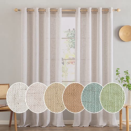 MIULEE Gardinen Leinen mit ösen Halbtransparent Vorhänge Natural 245x140 cm