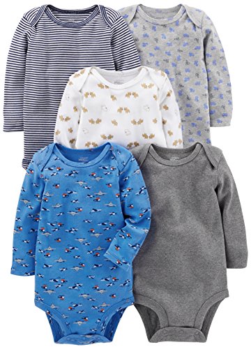 Simple Joys by Carter's Unisex Baby Long-Sleeve Bodysuit Pack of 5 Body, Blau/Grau/Weiß, 24 Monate (5er Pack)