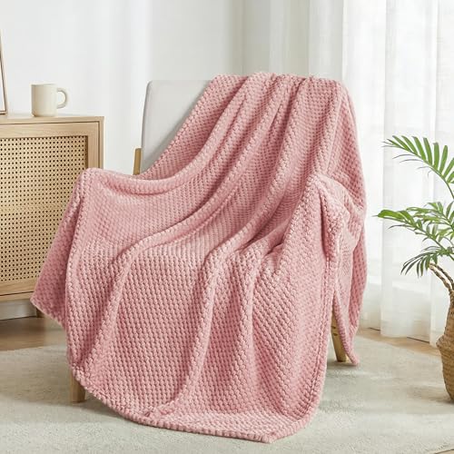 Exclusivo Mezcla Decke Kuscheldecke Flauschig Fleecedecke Wohndecke mit Waffelmuster, Leichte, Weiche und Warme Sofadecke Bettüberwurf, 130x170 cm Rosa