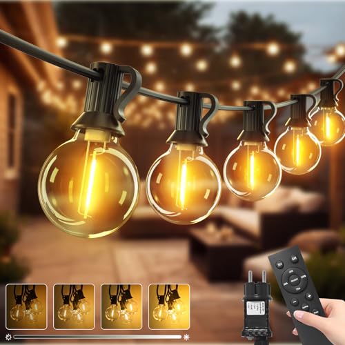 btfarm 10M Lichterkette Außen mit Fernbedienung & Timer, Dimmbar LED Outdoor Lichterkette Strom, IP44 Wasserdicht Wetterfest Lichterkette Glühbirnen für Garten Terrasse Party Weihnachten, Warmweiß