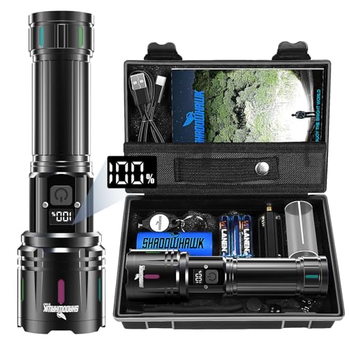 Shadowhawk Taschenlampe LED Aufladbar 1000000 Lumen, LED Taschenlampe Extrem Hell XHM90.2 Taschenlampen USB, Starke Taktische Taschenlampe Batteriebetrieben, Wasserdicht Flashlight für Outdoor Notfall